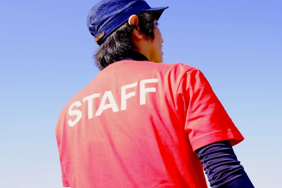 A printed staff T-shirt